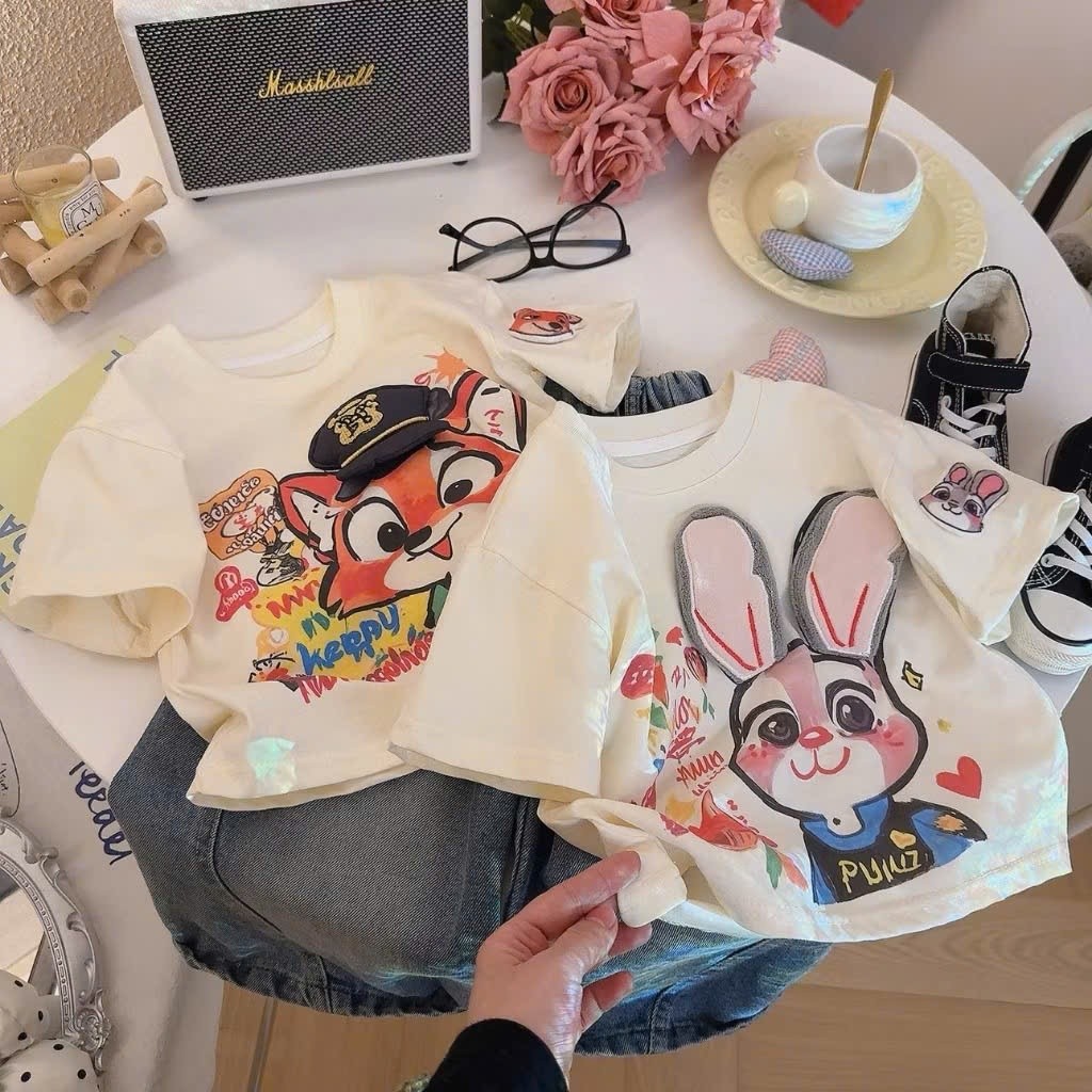 Aó Thun Bé Trai-Bé Gái HỌA TIẾT SÓC- THỎ QC76 K.Kid Áo Phông Chất Cotton Mát size 8-20 kg M99