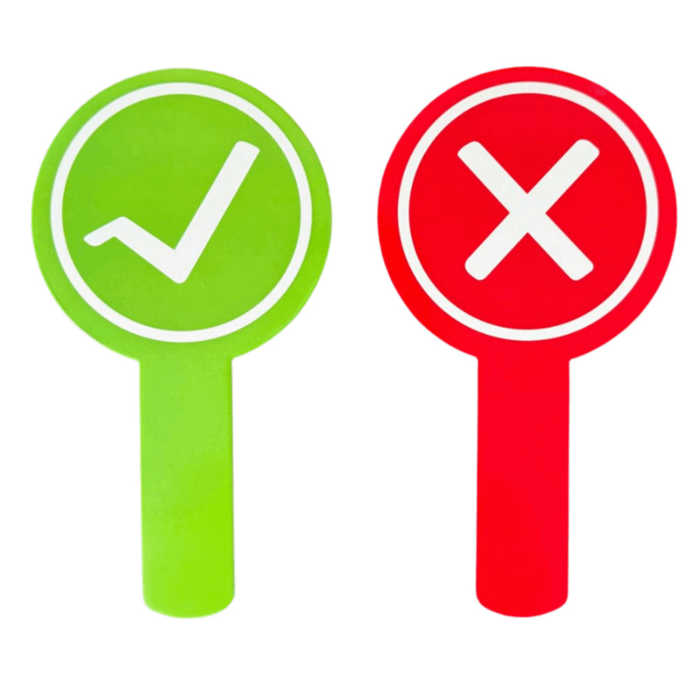 YOLOGO Yes No Paddles, Thẻ chấm điểm tay hai mặt bên chính xác, Công cụ giữ thẻ thú vị Mặt không chính xác Mái chèo bầu cử dành cho khán giả màu đỏ-màu xanh lá cây Thẩm phán gia đình
