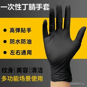 Găng Tay Nitrile Đen Găng Tay Dùng Một Lần Dày Cấp Thực Phẩm Đàn Hồi Cao Sửa Chữa Máy Găng Tay Chống Dầu Chống Thấm Nước Bền T9CM