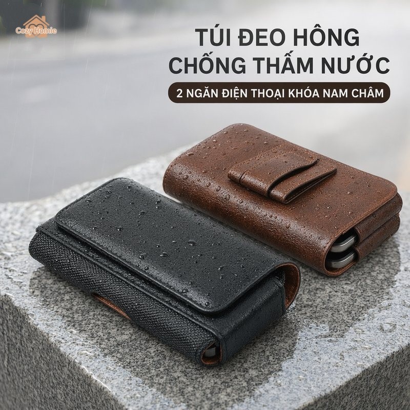 Túi đeo hông đựng điện thoại bằng da PU, chống thấm nước, đựng được điện thoại. Lý tưởng cho du lịch hoặc thể thao.