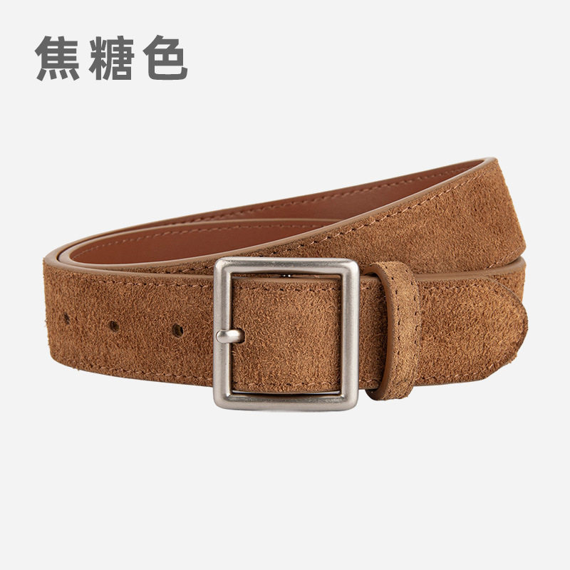 ✅ Trong Kho ✅ màu nâu Trang trí trang phục sang chảnh Phong Cách Hàn Quốc Vintage Mờ Da Lộn Nữ Dây Da Thật Chính Hãng Bạc Vuông Khóa Cao Cấp Sense Jeans Trang Trí Cho