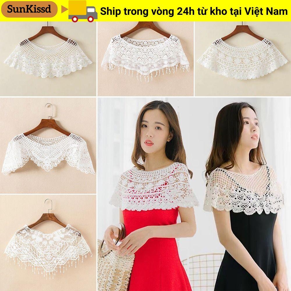 Khăn choàng ren SUNKISSD, Khăn choàng ren rỗng màu tinh khiết, Khăn quàng cổ nữ cổ giả mũi mùa xuân thu
