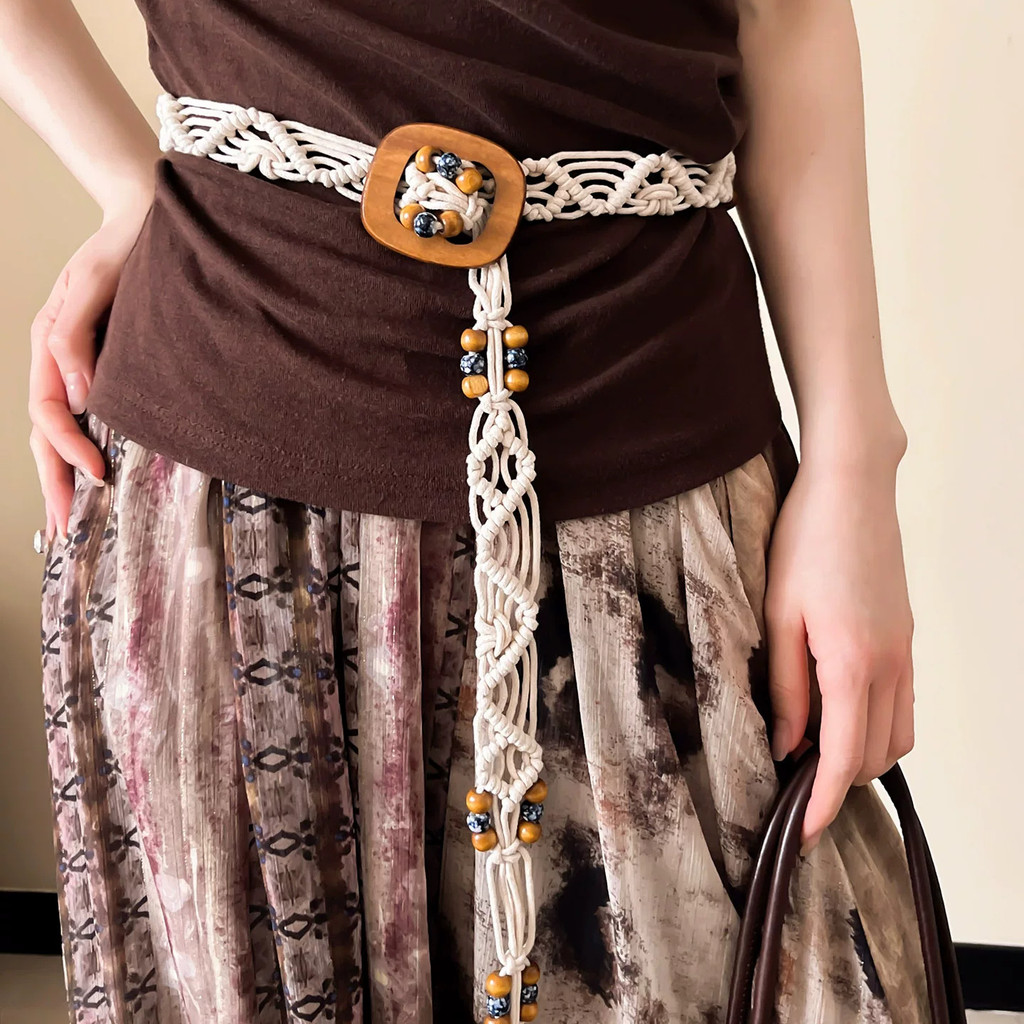 Đai thắt lưng nữ màu nâu phong cách retro boho phù hợp cho kỳ nghỉ