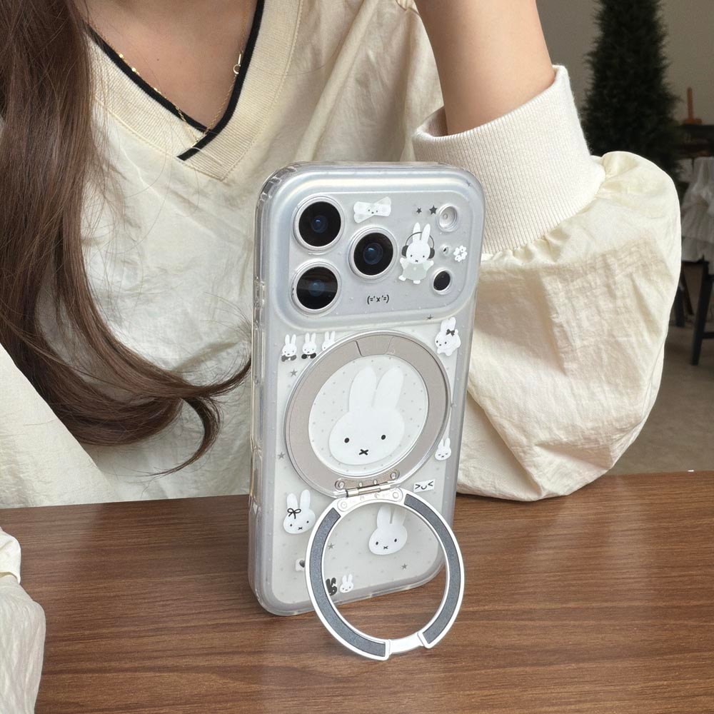 Ốp Lưng Cứng Tương Thích Với iPhone 15Pro 15ProMax 16 16Pro 16ProMax 17 17Pro 17ProMax Vỏ Nam Châm Họa Tiết Thỏ Sóng Xám