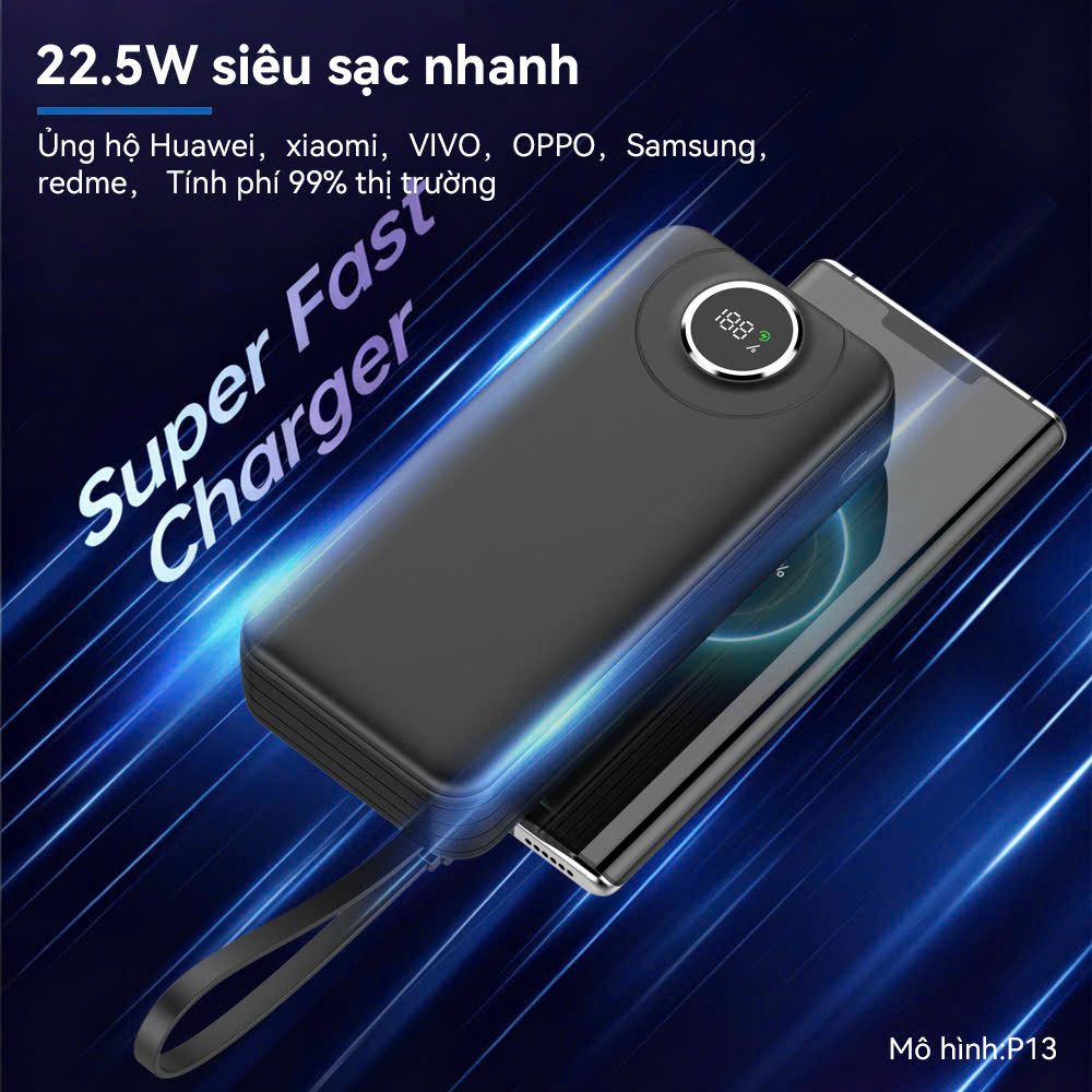 Pin Dự Phòng 30000mAh Sạc Nhanh PD 20W / 22.5W Chứng Nhận 3C Tích Hợp 4 Dây Cáp Sạc Tiện Lợi Màn Hình LED Hiện Thị Pin