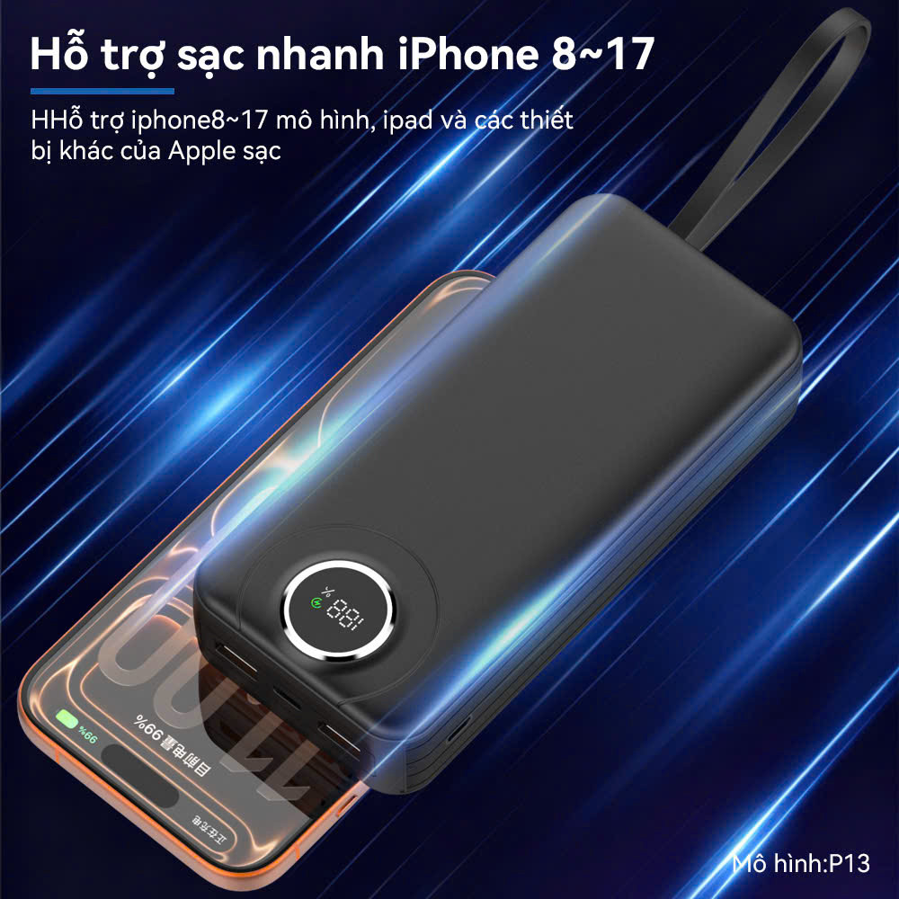 Pin Dự Phòng 30000mAh Sạc Nhanh PD 20W / 22.5W Chứng Nhận 3C Tích Hợp 4 Dây Cáp Sạc Tiện Lợi Màn Hình LED Hiện Thị Pin