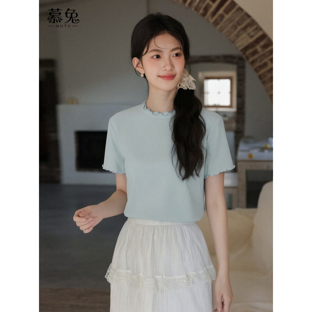 Mutu áo thun nữ phong cách Hàn Quốc ngọt ngào, tay ngắn, thiết kế độc đáo