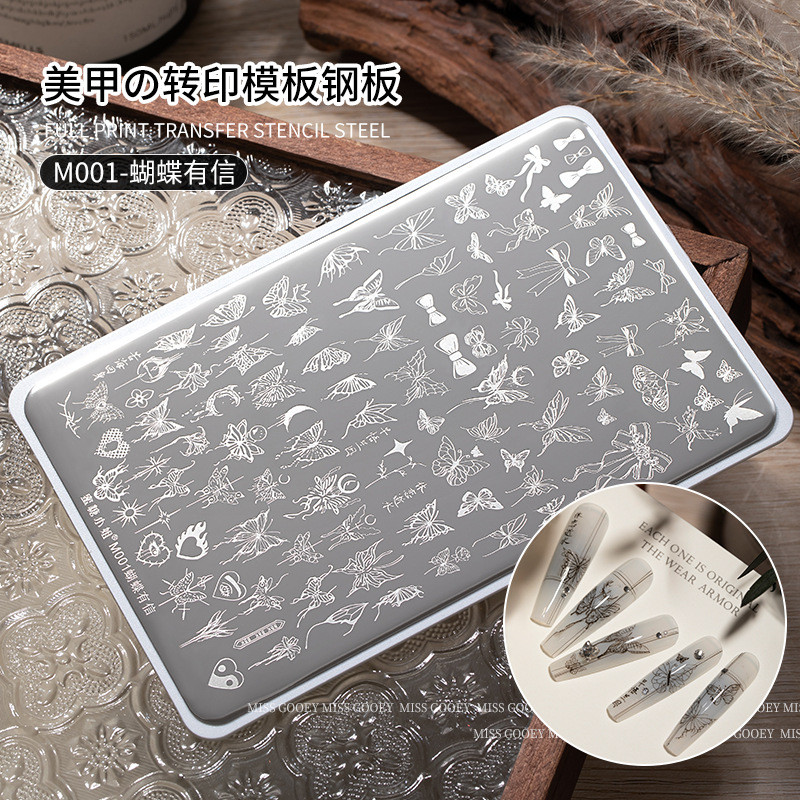 Làm Móng Tay Thép Tấm Phong Cách Trung Hoa Năm Con Rắn Bướm Họa Tiết Hồng Trong Suốt Khuôn Silicon Tem Chuyển Văn Công Cụ 26.4.23