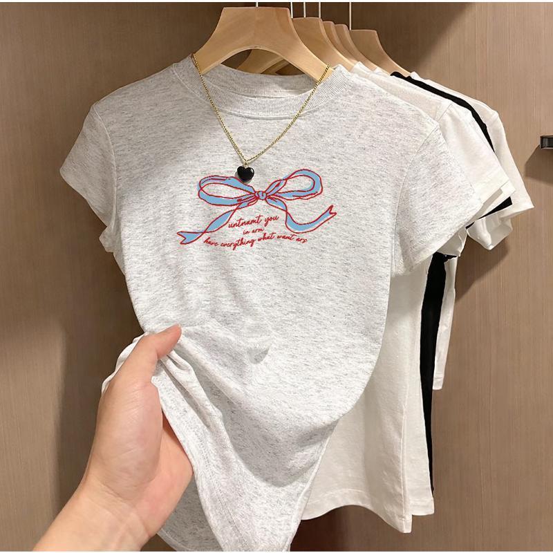BOOM Áo Baby Tee Nữ Cotton Ôm Body-Áo Thun Ngắn Tay Y2K In Hình PhongCách Mùa Hè, Cổ Tròn Hàng Đầucách hàn quốc phongE32