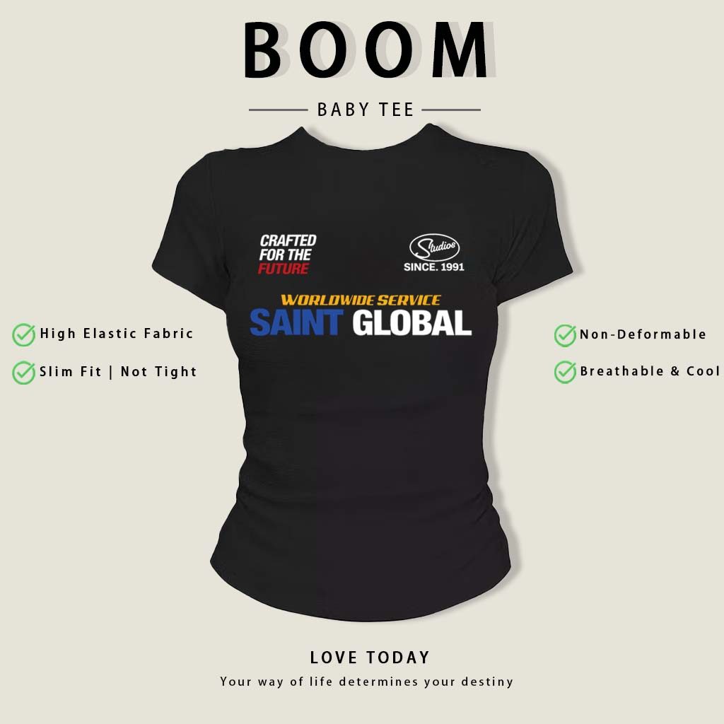 BOOM Áo Baby Tee Nữ Cotton Ôm Body-Áo Thun Ngắn Tay Y2K In Hình PhongCách Mùa Hè, Cổ Tròn Hàng Đầucách hàn quốc phongE36