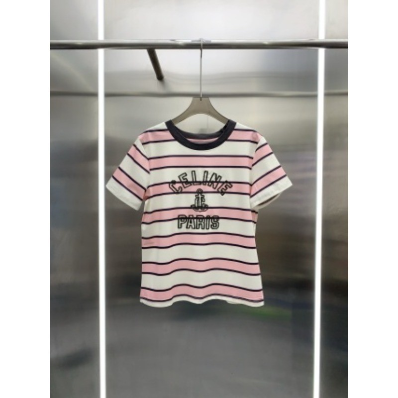 Áo thun Cotton sọc cổ tròn ngắn tay mới dành cho nữ
