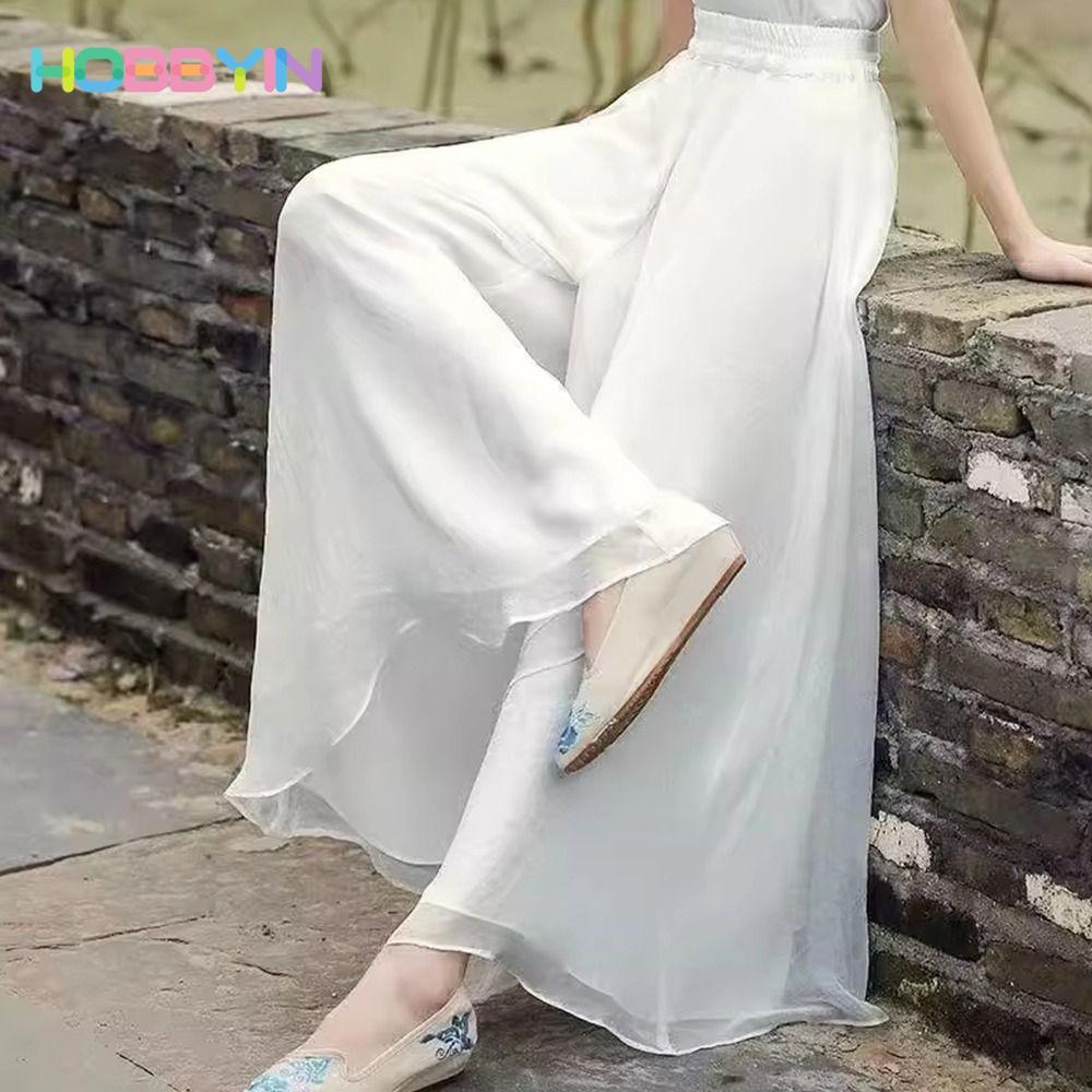 Quần khiêu vũ HOBBYIN ống rộng voan, thiết kế cổ điển và co giãn, phù hợp cả khiêu vũ và yoga