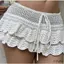 Váy Mini Sarong Dệt Kim Trắng Viền Vỏ Sò Có Thắt Lưng Dây Rút Cho Mùa Hè Đi Biển