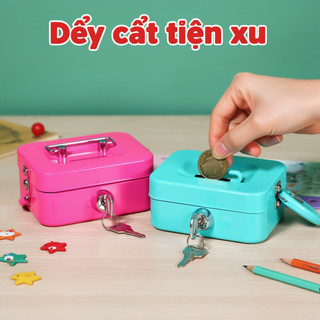 Hộp Đựng Tiền Kim Loại Mini Trẻ Em Tiền An Toàn Có Thể Khóa Đồng Xu Ngân Hàng Thép Hộp Bảo Quản Văn Phòng Tại Nhà