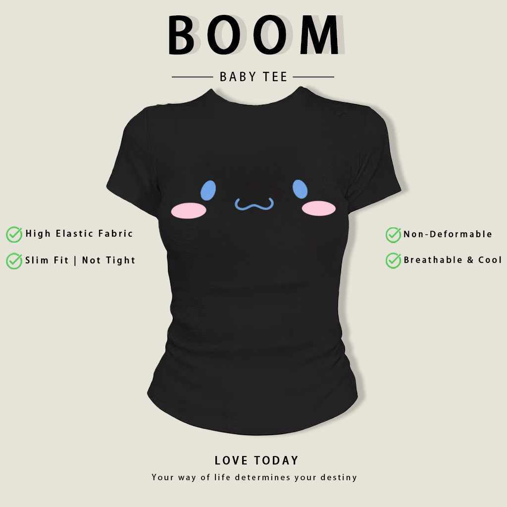 BOOM Áo Baby Tee Nữ Cotton Ôm Body-Áo Thun Ngắn Tay Y2K In Hình PhongCách Mùa Hè, Cổ Tròn Hàng Đầucách hàn quốc phongR05
