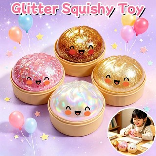 Lấp Lánh Bánh Bao Squishies Đồ Chơi Bun Baozi Bánh Bao Bí Ẩm Hộp Thực Phẩm Nhiều Màu Sắc Squishy Cảm Giác Thần Tài Đồ Chơi Chống Căng Thẳng Bóp Bóng