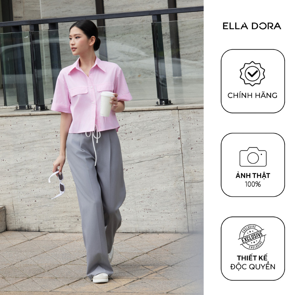 Áo sơ mi nữ ELLA DORA cộc tay form suông phong cách trẻ trung thanh lịch hai màu XANH/HỒNG [SM159]