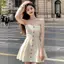 Đầm chữ A mini tweeduj trắng, xẻ ngực nút và xếp ly, gợi cảm cho nữ