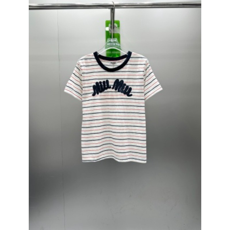 Áo thun Cotton sọc cổ tròn ngắn tay mới dành cho nữ