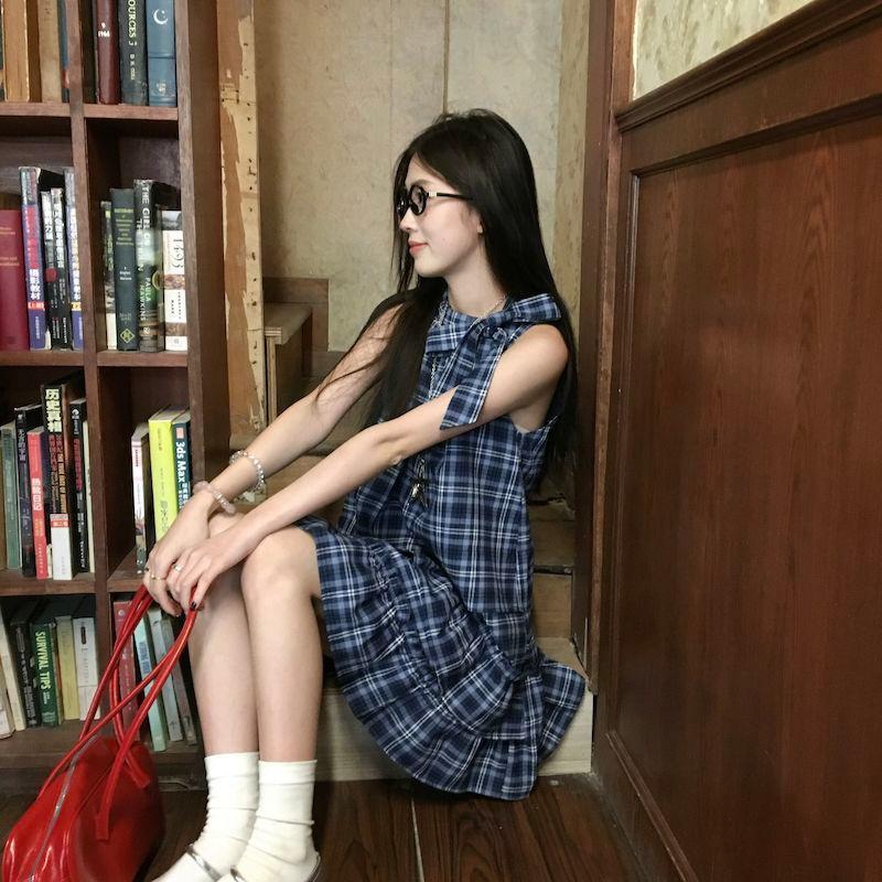 Váy bánh bèo caro không tay dáng rộng, phù hợp mùa hè - Giảm giá sốc!