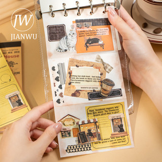 JIANWU Nếm Master Series Vintage Cà Phê Mèo Biên Giới Phong Cảnh Chất Liệu Cắt Dán Memo Pad Sáng Tạo Rác Tạp Chí Văn Phòng Phẩm