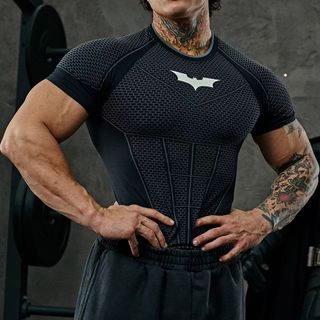 Áo thun thể dục nén Logo Batman dành cho nam, Dụng cụ tập luyện xây dựng cơ bắp thoáng khí khô nhanh