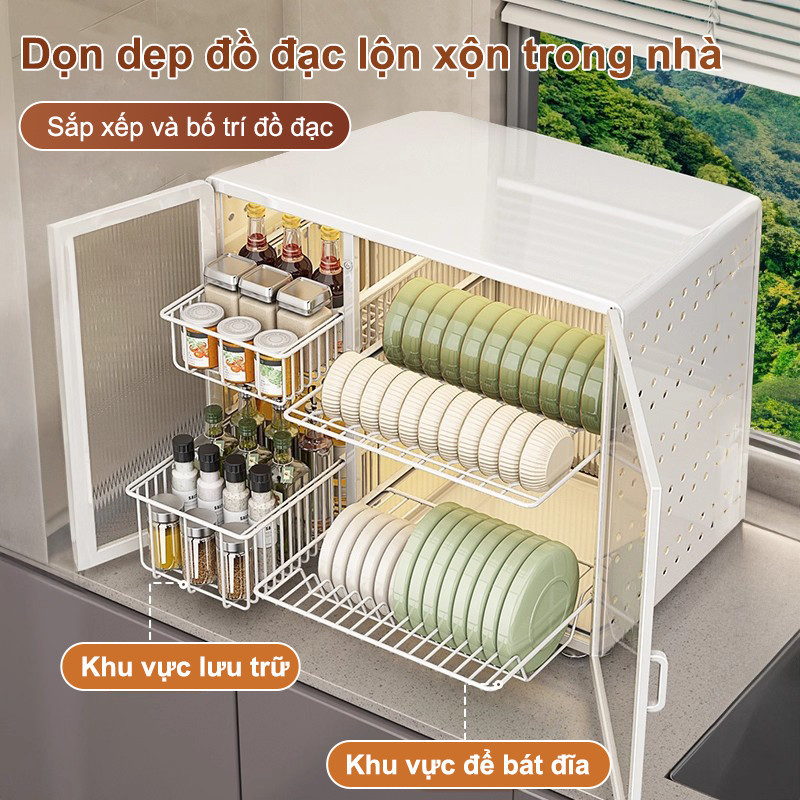 Kệ đựng chén bát có nắp đậy Có Kệ đựng đồ đa năng Kệ để đồ nhà bếp Chống côn trùng và chống ẩm