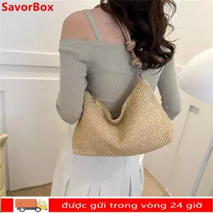 Túi Rơm SAVORBOX, Túi Xách Bím Handmade Dung Tích Lớn, Túi Tote Dệt Mây Thời Trang Nữ