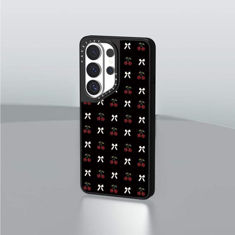 CASECASE X Cherry Bow Case Matte Black Từ Hút Ốp Lưng Samsung Galaxy S26 Ultra S25 S24 S23 Ultra Plus Mặt Sau Cứng Có Hộp Khắc logov