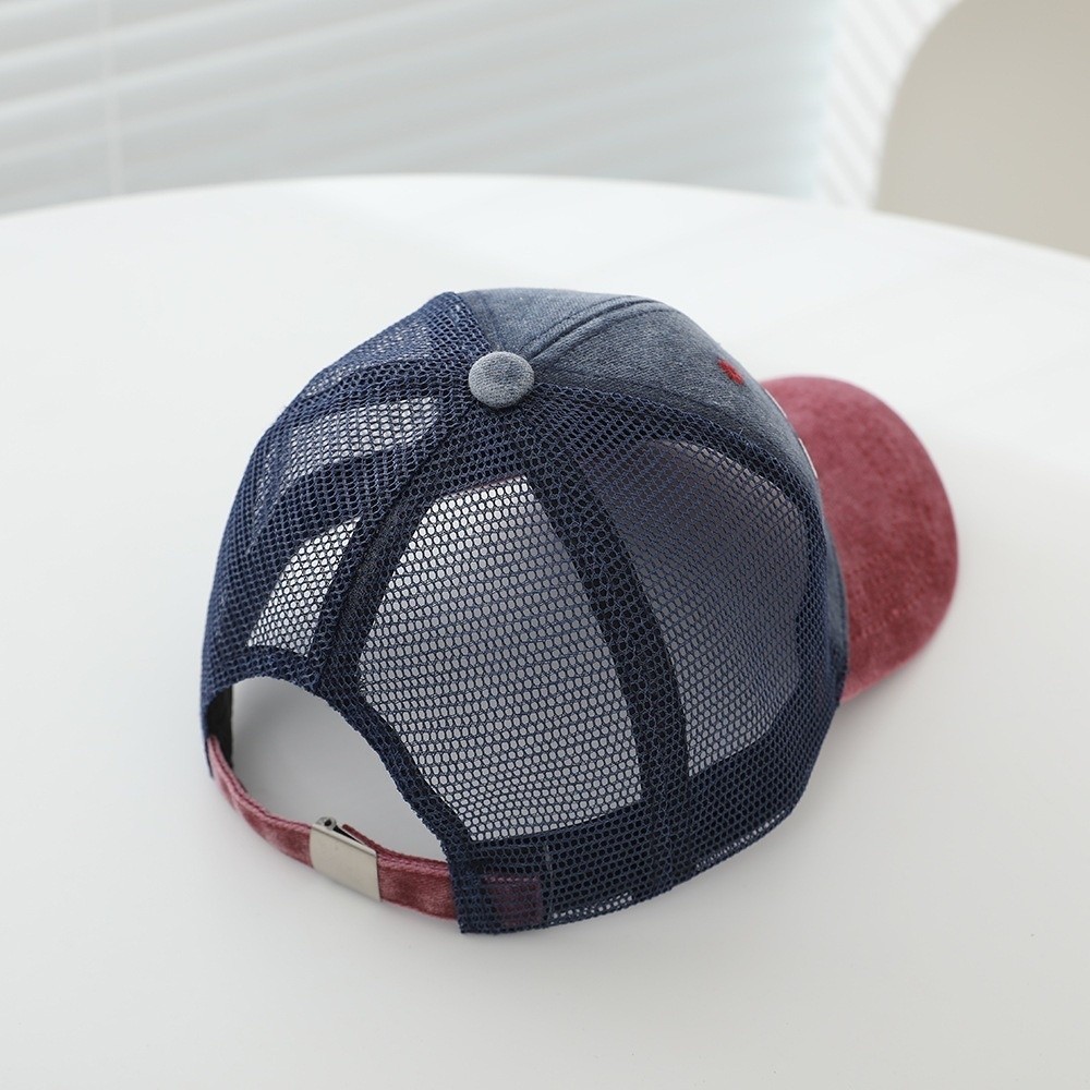 Mũ bóng chày cho bé HOBBYIN, Mũ Snapback thêu chữ thoáng khí cho trẻ em, Chống nắng thời trang Vintage Chắp vá lưới Mũ chống nắng mùa hè