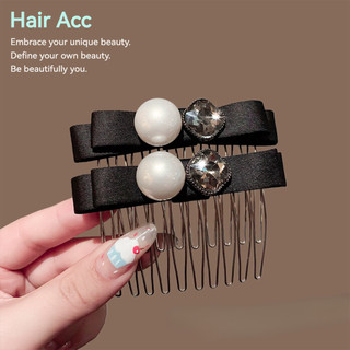 Nơ Đen Ngọc Trai Kim Cương Giả Chèn Lược Nữ Trán Tóc Gãy Tidy-up Phụ Kiện Tóc Cao Cấp Mặt Trên Xuống Lược Nhẹ Tính Khí Sang Trọng