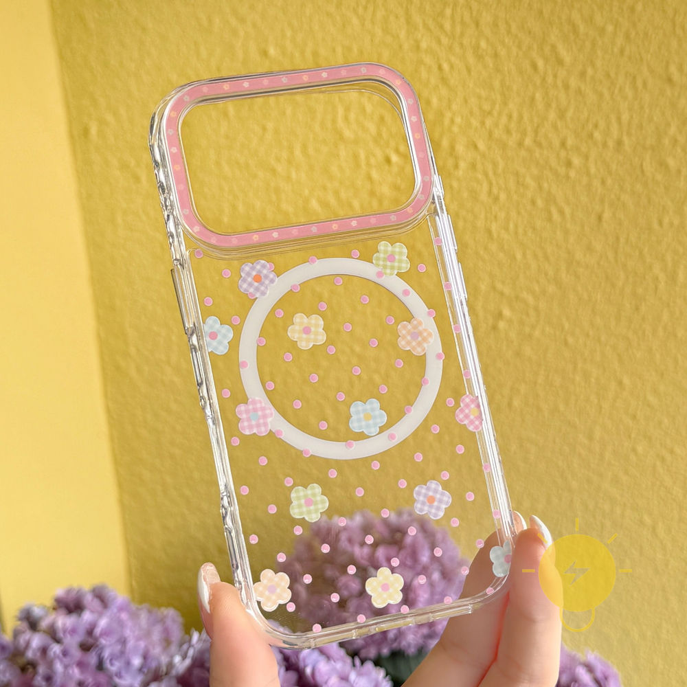 Phone Case For iPhone 17 Pro Max 16 15 with Griptok TPU Magnetic Transparent Mini Flower Aesthetic Korean Cute