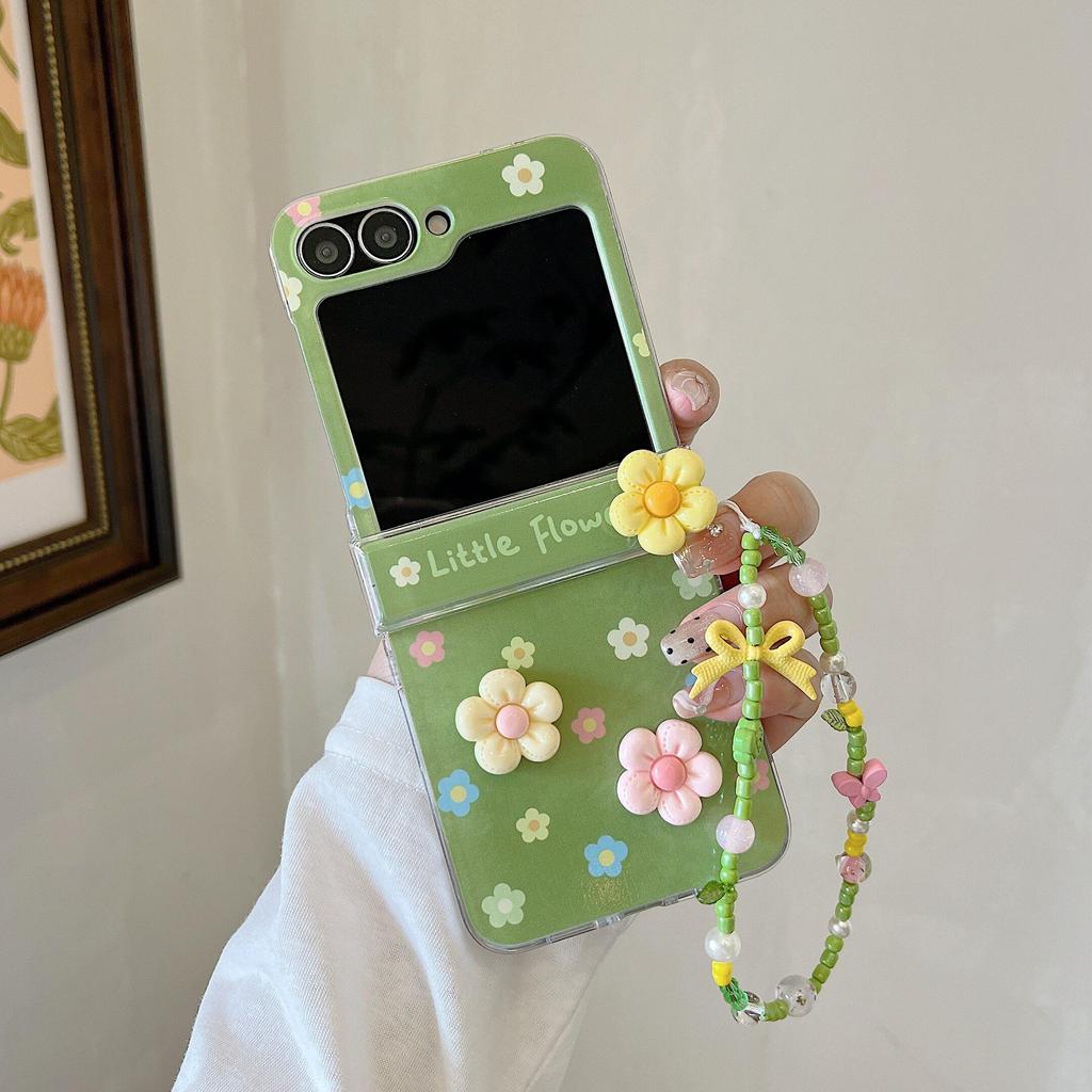 Thích Hợp Cho Samsung Galaxy ZFlip7 zflip6 Hoa Xanh Vỏ Điện Thoại Dây Gấp Vỏ Cứng Cho ZFlip 7 6 5 4 3 5G N3 Flip MixFlip 2 Vỏ Bảo Vệ