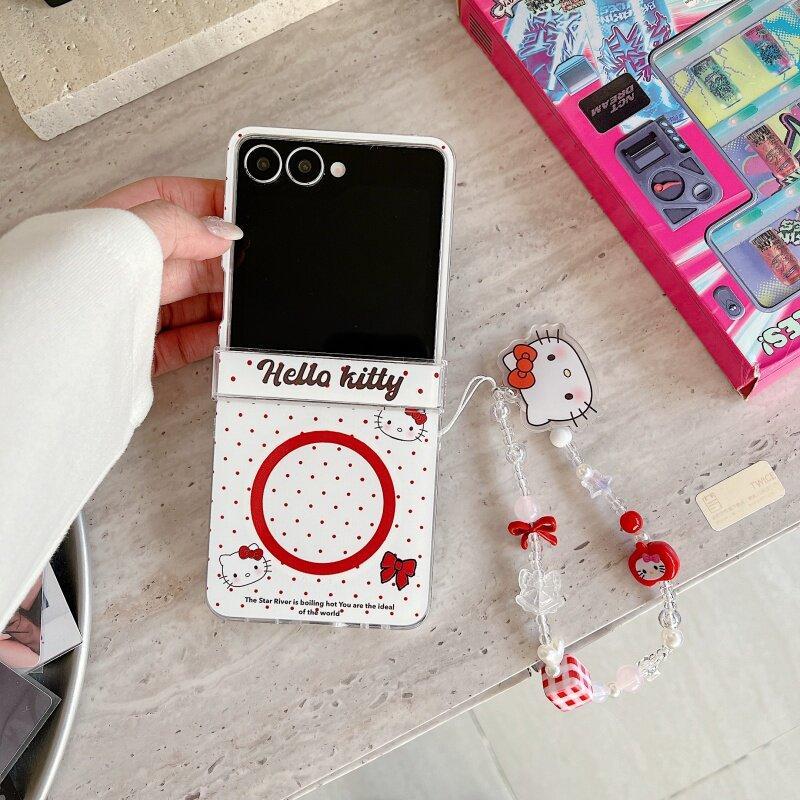 Thích Hợp Cho Samsung Galaxy ZFlip7 zflip6 Red Polka-Dot Kt Vỏ Điện Thoại Từ Tính Dây Gấp Vỏ Cứng Cho Z Flip 7 6 5 4 3 5G Vỏ Bảo Vệ