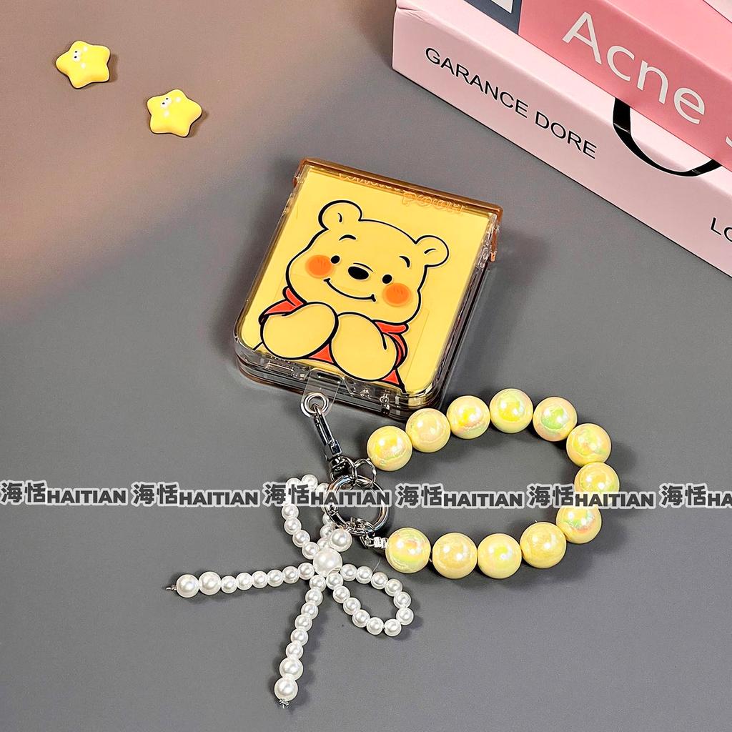 Tương thích với Samsung Galaxy ZFlip7 ZFlip6 Vỏ điện thoại Winnie the Pooh hoạt hình dễ thương Vỏ cứng có thể gập lại có dây buộc ZFlip 7 6 5 4 3 5G N3 Flip Mix Flip 2 Razr 60 Vỏ bảo vệ