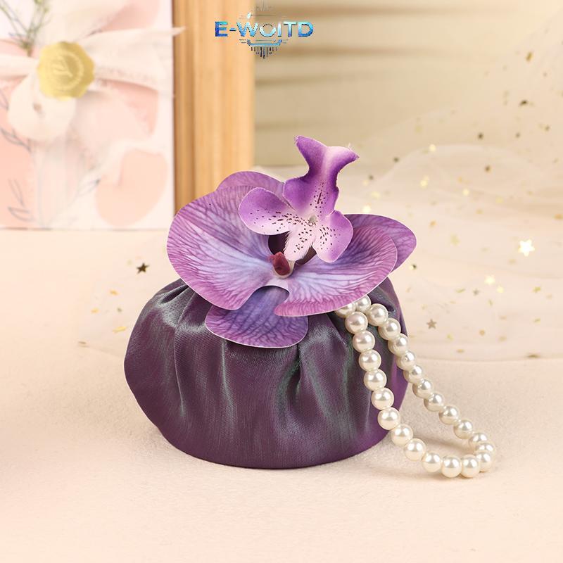 E-WOITD Vải Nút Hoa Túi Satin Lụa Phong Lan Túi Xách Jewerly Paaging Box Cưới Túi Kẹo E-WOITD