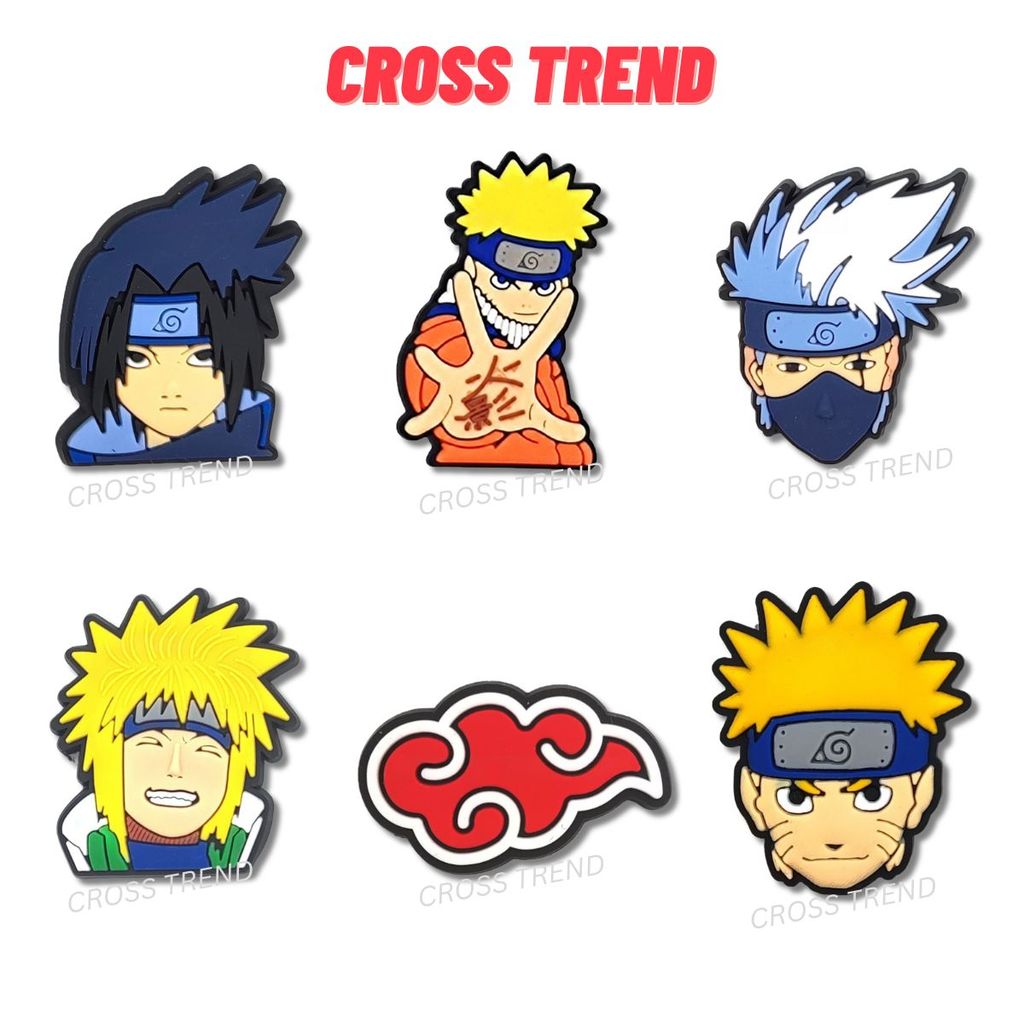 Set charm gắn dép cross NARUTO V4, Nút gắn phụ kiện sticker anime rang trí dép cross CROSS TREND