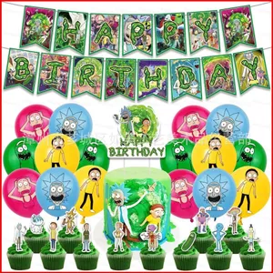 ST2 Rick và Morty chủ đề tiệc biểu ngữ bóng bay trang trí phông nền Caketopper Sắp xếp Tiếp liệu TS2