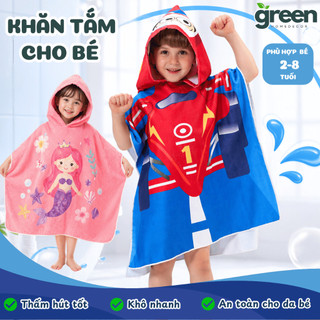 Khăn Tắm Cho Bé Có Mũ Siêu Thấm Hút ECO, Áo Choàng Tắm Trẻ Em Sợi Microfiber Mềm Mịn, Khô Nhanh