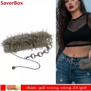 SAVORBOX Moon Star Thắt lưng, Thiết kế hợp thời trang Thắt lưng lông giả cô gái cay, Dây kim loại cổ điển Y2K Punk Thắt lưng nối lông thú sang trọng Thời trang nữ