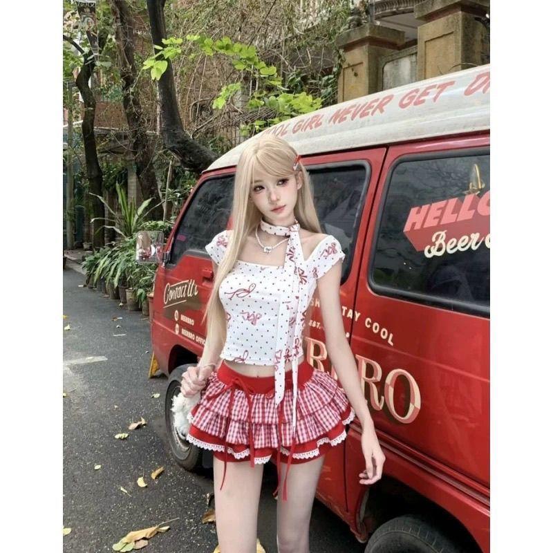 [Hàng mới về hôm nay] Pure Desire Sweet Hot Girl Suit Nữ Mùa Hè Trắng Hoa Tay Ngắn Mặc Váy Bánh Ren Bộ Đồ Hai Mảnh