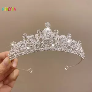 < Honeyba > Tóc Cưới Tiara Pha Lê Cô Dâu Tiara Vương Miện Màu Bạc Diadem Veil Tiaras Phụ Kiện Tóc Cưới Đầu Trang Sức Đẹp