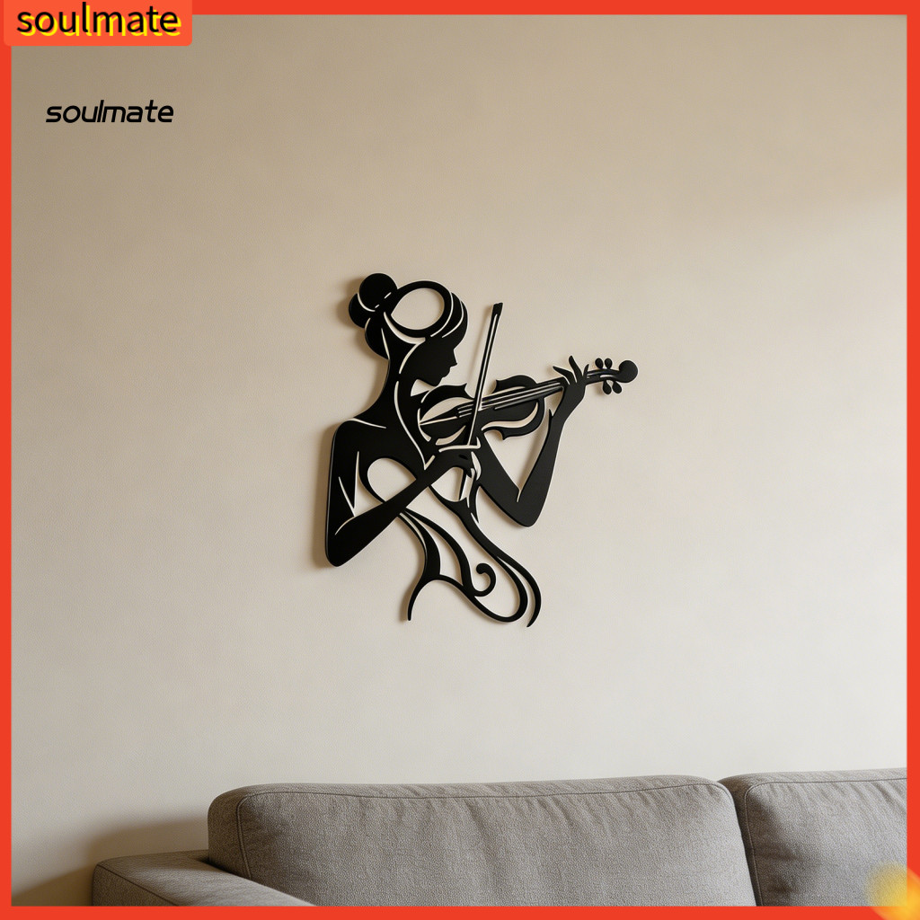 Linh hồn| Nghệ Thuật Treo Tường Nhỏ 30x26cm Âm Nhạc Nghệ Thuật Treo Tường Kim Loại Đen Điêu Khắc 2d Flat Người Phụ Nữ Chơi Violin Silhouette Nữ Tính Âm Nhạc Trang Trí Phòng Studio Quà Tặng Tân Gia Nghệ Thuật Hiện Đại