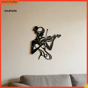 Linh hồn| Nghệ Thuật Treo Tường Nhỏ 30x26cm Âm Nhạc Nghệ Thuật Treo Tường Kim Loại Đen Điêu Khắc 2d Flat Người Phụ Nữ Chơi Violin Silhouette Nữ Tính Âm Nhạc Trang Trí Phòng Studio Quà Tặng Tân Gia Nghệ Thuật Hiện Đại