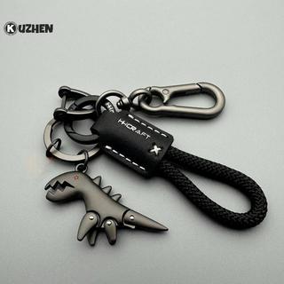 KUZHEN Móc khóa xe máy khủng long dễ thương có dây dệt bằng da Mặt dây chuyền kim loại cho túi HOT