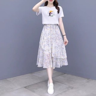 Đầm voan tươi tắn và thanh lịch dành cho nữ, phong cách mùa hè mới, ngọt ngào và sang trọng, bộ hai mảnh in hoa tôn dáng