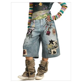 Quần short denim nam GKSSS, phong cách hip-hop Mỹ, chất lượng đường phố cao cấp, phong cách trung tính