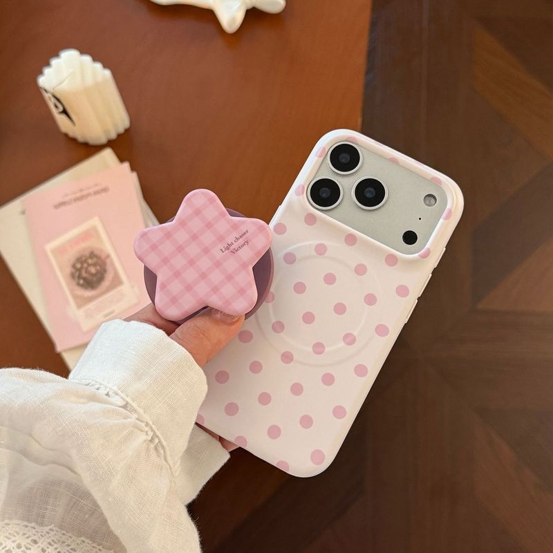 [Phim Mỏng Vỏ Cứng] Giá Đỡ Chấm Bi Màu Hồng Thích Hợp Cho 17 Vỏ Điện Thoại Apple 17promaxiPhone16 15 Vỏ Bảo Vệ Từ Tính Mềm 13 Ngôi Sao