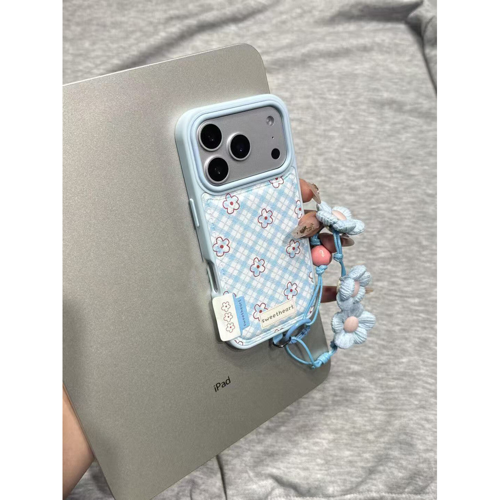 Hanhệ Blue Linger dòng hoa cho iPhone 17promax trường hợp 16/15/14/13 giả da kết cấu