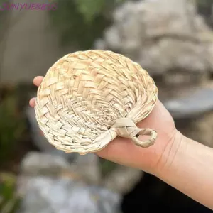 Quạt mây JUNYUE88US, Quạt lau cọ tự nhiên thủ công, Quạt rơm trang trí nhà nhẹ di động cổ điển mùa hè